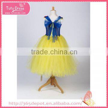 Softtextile Yarn Bright Yellow Bowknot Tutu Fluffy Voile Girl's Dress Children Frocks Designs photo-3