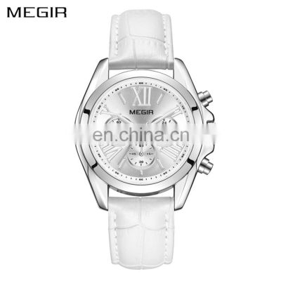 MEGIR 2114 genuine leather ladies watches 3atm waterproof women fashion white chic quartz watch