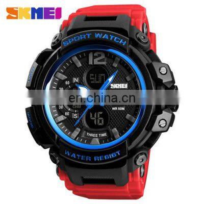 New Arrival SKMEI 1343 Young Man Digital Quartz Dual Display Sport Watch Alarm Chronograph Auto Date EL Light Wristwatches 5 ATM