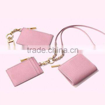 Pink Color GENUINE CALF LEATHER CHANGE BAG COIN PURSE Card Holder With STRAP and Zip photo-5