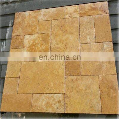 Premium 1st Class Turkish Tuscany Gold Travertine Tile French Pattern Set Paver From Turkey Factory Cem-FPT-05