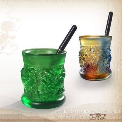 Colored Glaze Fancy Business Gift Auspicious Lions Animal Home Decor Pen Holder Desktop Display Rack Stand photo-5