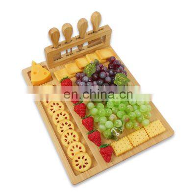 Nature 100% Bamboo Cheese Board With Magnet Knife Holder And Cutlery Set photo-3