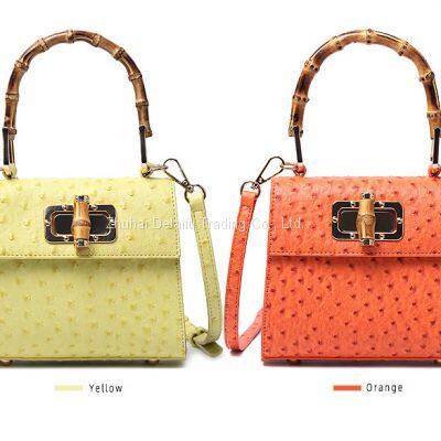 Hot-selling Ostrich Print Manual Small Package Ladies Trapezoid Bamboo-handle Handbag photo-2