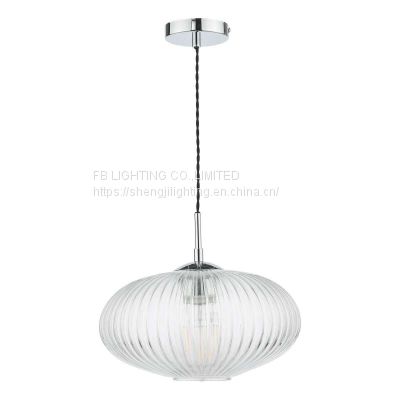 1LT PENDANT CHROME & RIBBED GLASS FOR KITCHEN