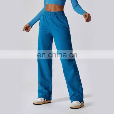 Warm Loose Women Elastic Waist Sweat Pants Custom Unisex Causal Wide Leg Joggers 86rayon 14spandex