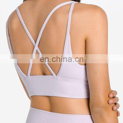 Wholesale Sexy V Neck Yoga Bra Back Cross Strap Women Gym Top High Impact Sportswear Bra Ladies Workout Running Fitness Tank