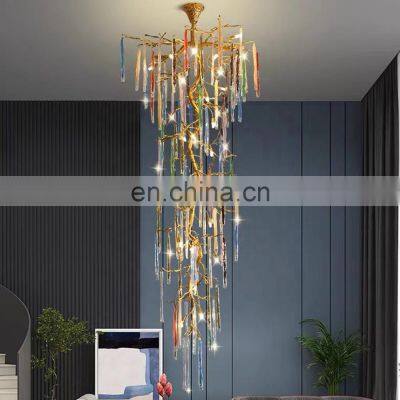 luxury stairs chandelier modern gold crystal tree branch glass chandelier lamp