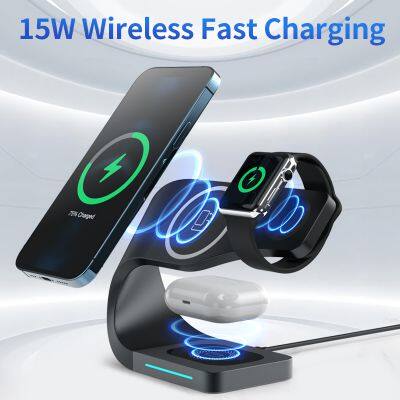 LED Custom Foldable Magnetic 4 in 1 Fast Wireless Chargers Phone Charger 15W Wireless Charger Stand
