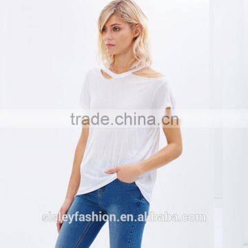 women blank t shirt high quality fashion OEM service plain color t shirt with short sleeve TS047