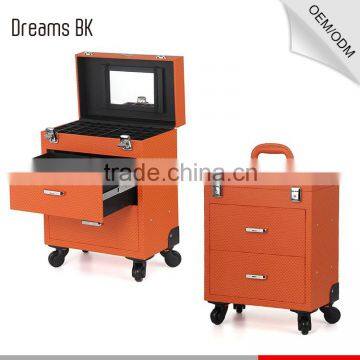 Guangzhou factory colorful lighted mirror cosmetic makeup beauty trolley carring case