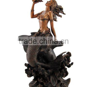 Bronzed Finish Mermaid Riding Dolphin Statue Sculpture