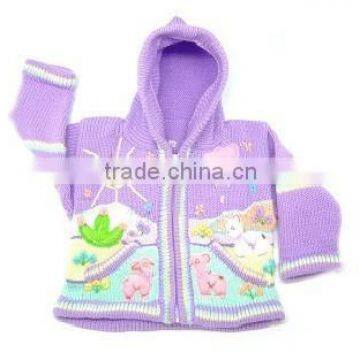 HOODED CARDIGAN PURPLE WITH 3D APPLICATIONS OF LAKE DESIGN