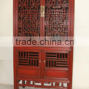 Chinese Antique Red Hollow Out Cabinet