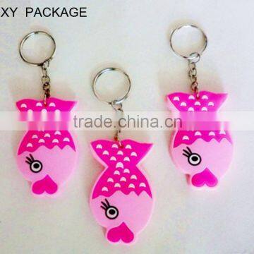 2D Pink Fish Shaped Silicon Keychain / Rubber Key ring / Soft PVC Keychain