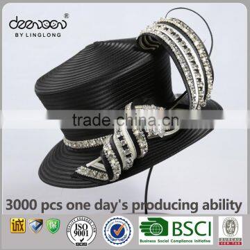Black Satin Ribbon Party Women Hat Wholesale Lady Satin Ribbon Church Hat                        
                                                Quality Choice