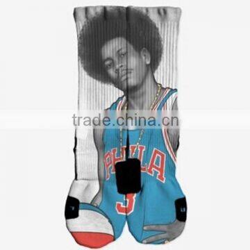 Basketball star photo print socks, digital print socks, sublimation socks