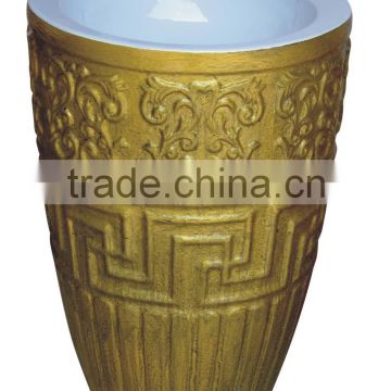 Bathroom coppery color one piece floor standing pedestal basin(BSJ-B165)