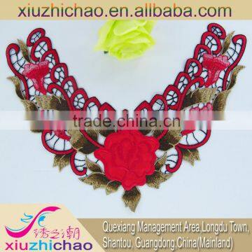 SX015 Fashionable polyester red chemical collar embroidery lace for ethnic garment