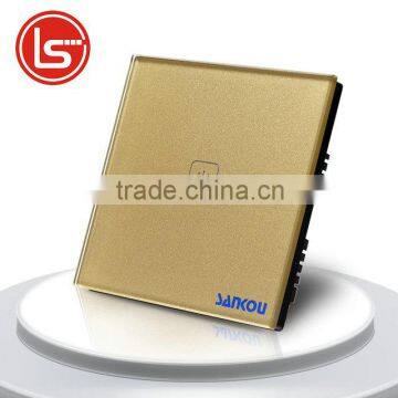 Free Shipping Wall Light Touch Switch 1Gang1Way UK Standard AC220V/110V Golden Crystal Glass+LED Switch Panel