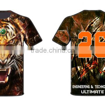 100% Polyester Half Sleeves Sublimated Men T-Shirt with Tiger face design