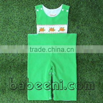 Thanksgiving pumpkin hand smocked romper for boy