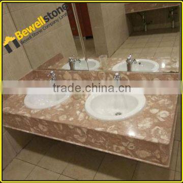 Prefab 61 inch shell stone bathroom vanity tops, natural stone pink beige marble luandry vanity tops