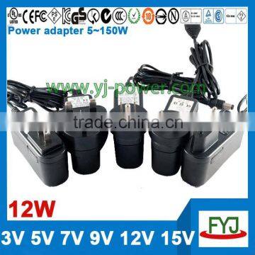 universal plug adapter 9v 1a for tester machine approved CCC CE UL FCC GS C-TICK PSE SAA KC BS