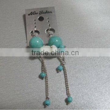 925 Sterling silver blue turquoise drop earring for women-dangle earring with turquoise beads-solid silver earring hook