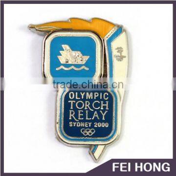 Good quality Sport olympic blue torch relay pin badge