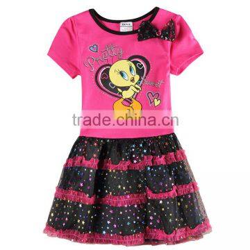 (H4710) fuchsia 18M-6Y nova baby girls summer short sleeve dress embroiderd fashion girl dress wholesale clothing for kids wear