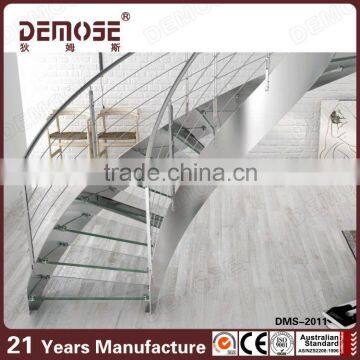 curved steel stairs tempered glass tread