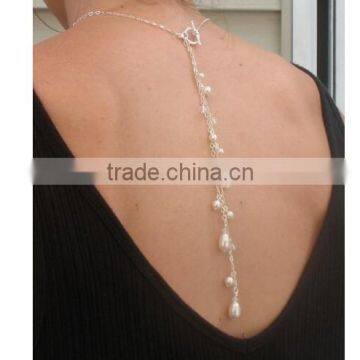 Women's wedding Ivory Pearl Wedding Back Drop Bridal Necklace