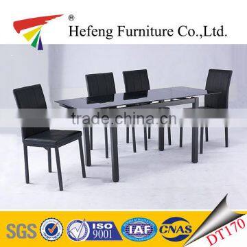 Classical black painting modern extendable glass top dining table