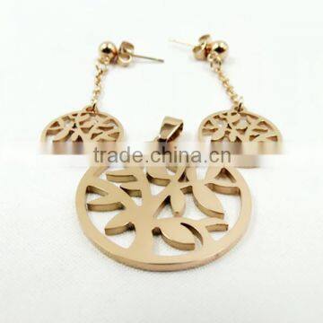 laser cutting stainless steel rose gold tree jewelry set