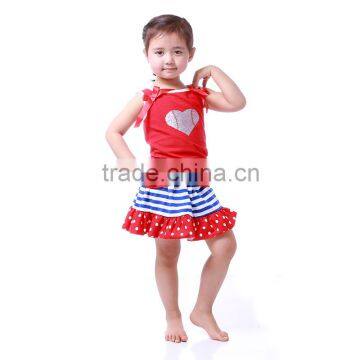 2016 cute baby girl red rank top with baseball glitter pattern and girl skirt kids clothes