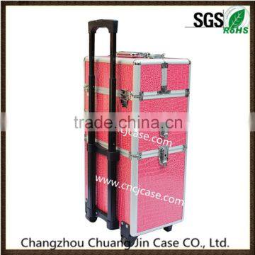 Pink High-Grade Aluminum Trolley Cosmetic Case