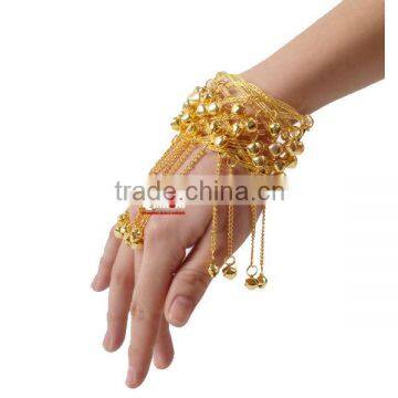 Gold Webbing Belly Dance Accessory Bracelet , Belly Dance Bracelet with Small Bell