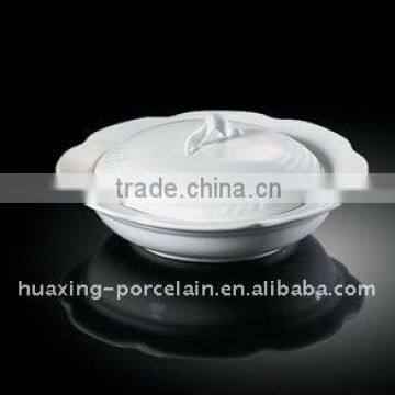 H3859 restaurant dinner white porcelain soup bowl decorative with lid