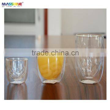 Unique Manufacturer Mouthblown Borosilicate Double Wall Stone Shape Glass Cup