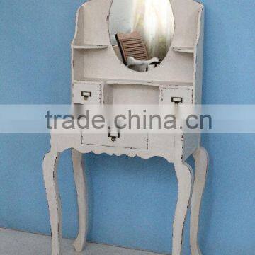 French Vintage White Wooden Dressing Table With Mirror and Stool photo-2