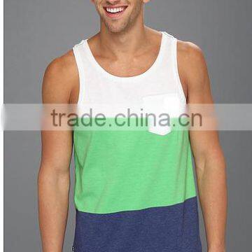 2014 latest cool cotton fabric tank top with color blocked desgin