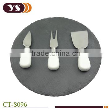 round shape nature cheese board with ceramic cheese knife set