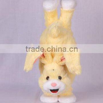 Electronic handstand yellow Rabbit stuffed animal plush toy, jumping & moving his feet with music