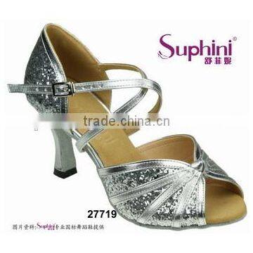 Suphini Silver Glitter Girl Dance Shoes for Latin Salsa