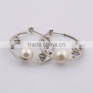 2013 Fashion New Stainless Steel Hanging Pearl Earrings(BE10597)