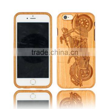 Universal cherry wood Engraving COOL MOTORCYCLE two parts phone case for Iphone 6