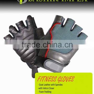 LEATHER FITNESS GLOVES WITH RED FABRIC