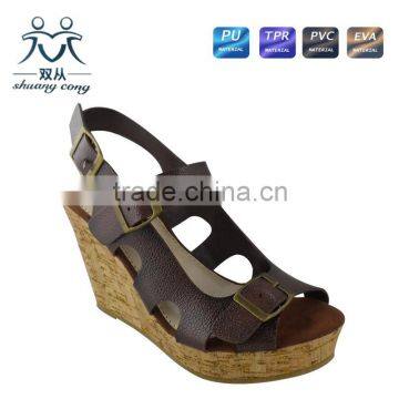 2016 Fuzzy PU Latest High Heel Wedge Fashion Women Fancy Girls Sandals
