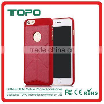 Hot selling Luxury design leather+PC with Foldable holder Stand cell phone back cover plastic case for iPhone 6 6s plus